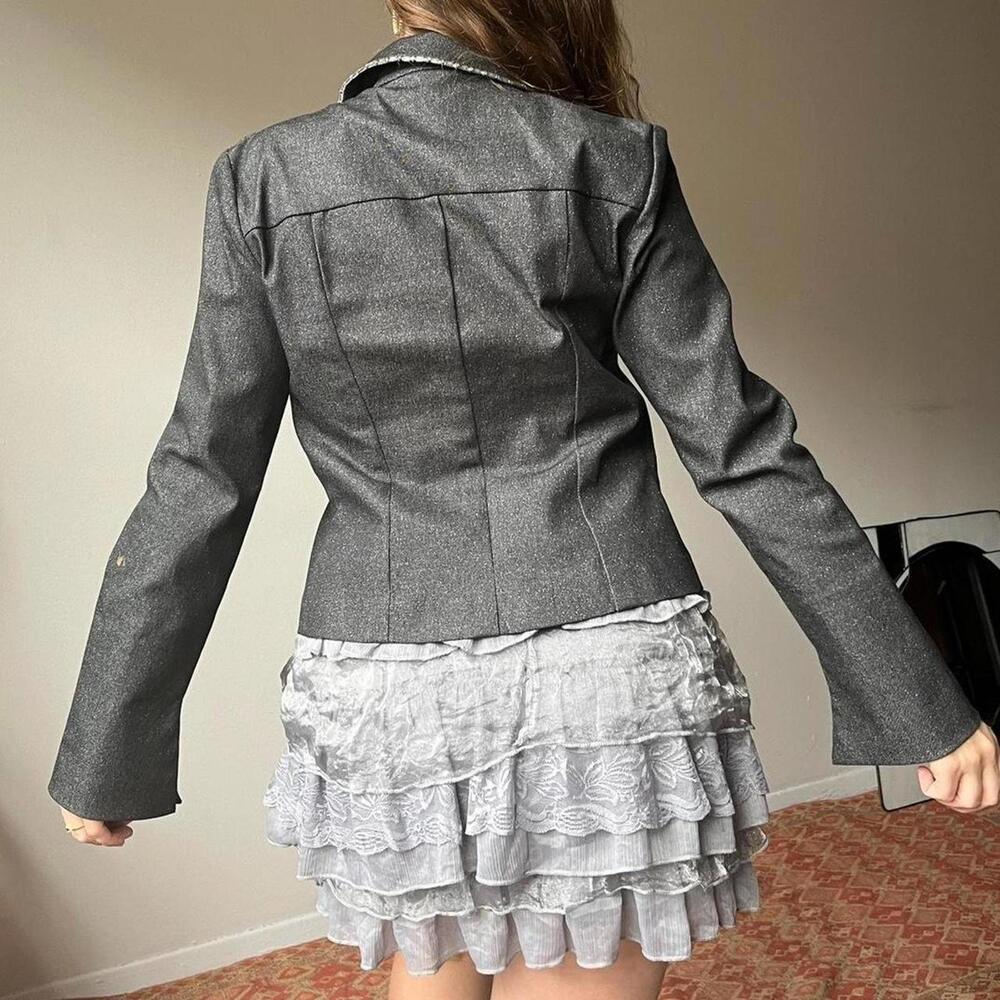 Gorgeous Vintage 90s embellished dark grey denim jacket blazer - Picture 4 of 7